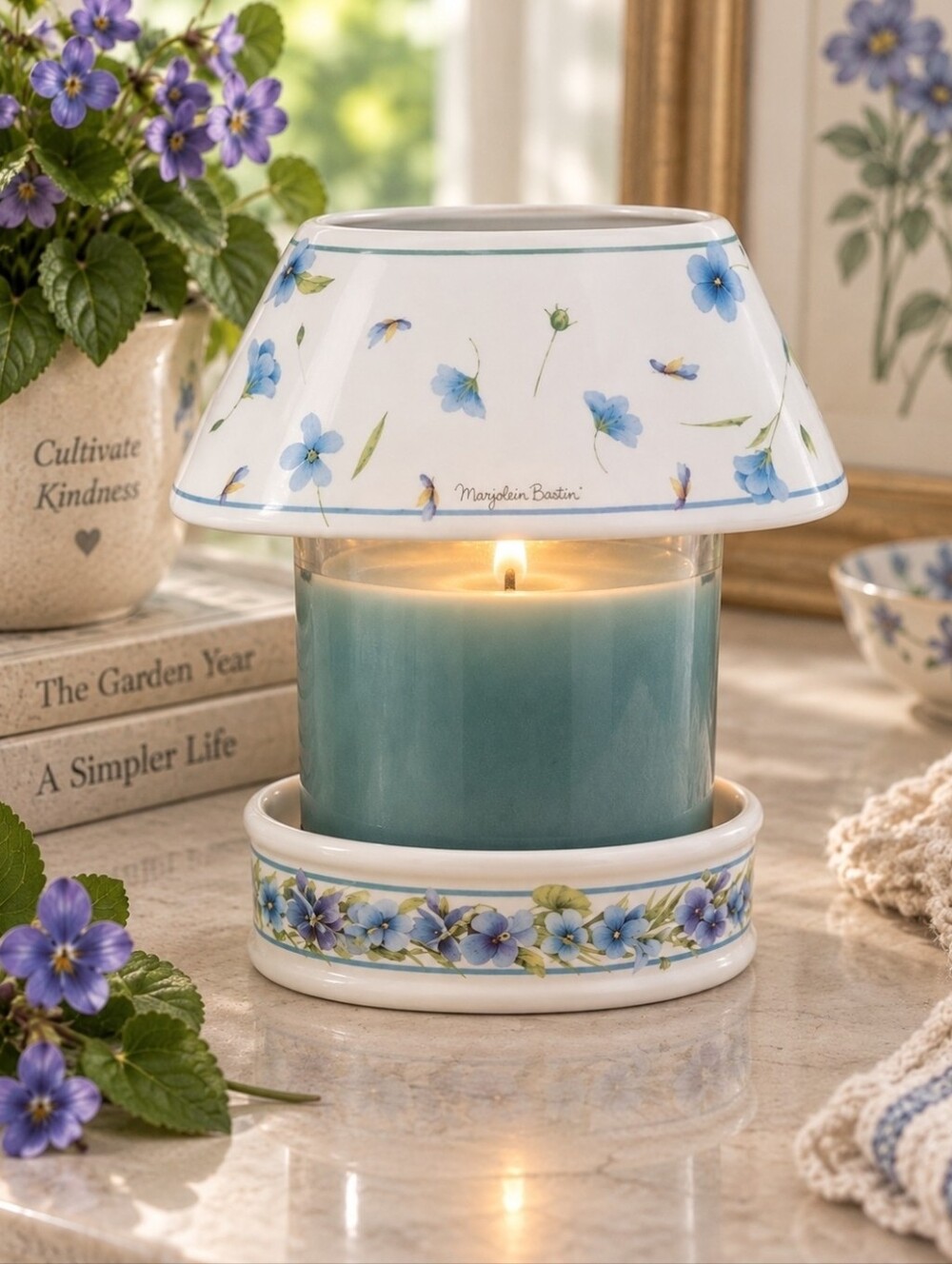 Marjolein Bastin Hallmark Nature's Sketchbook Candle Shade Jar Base Violets